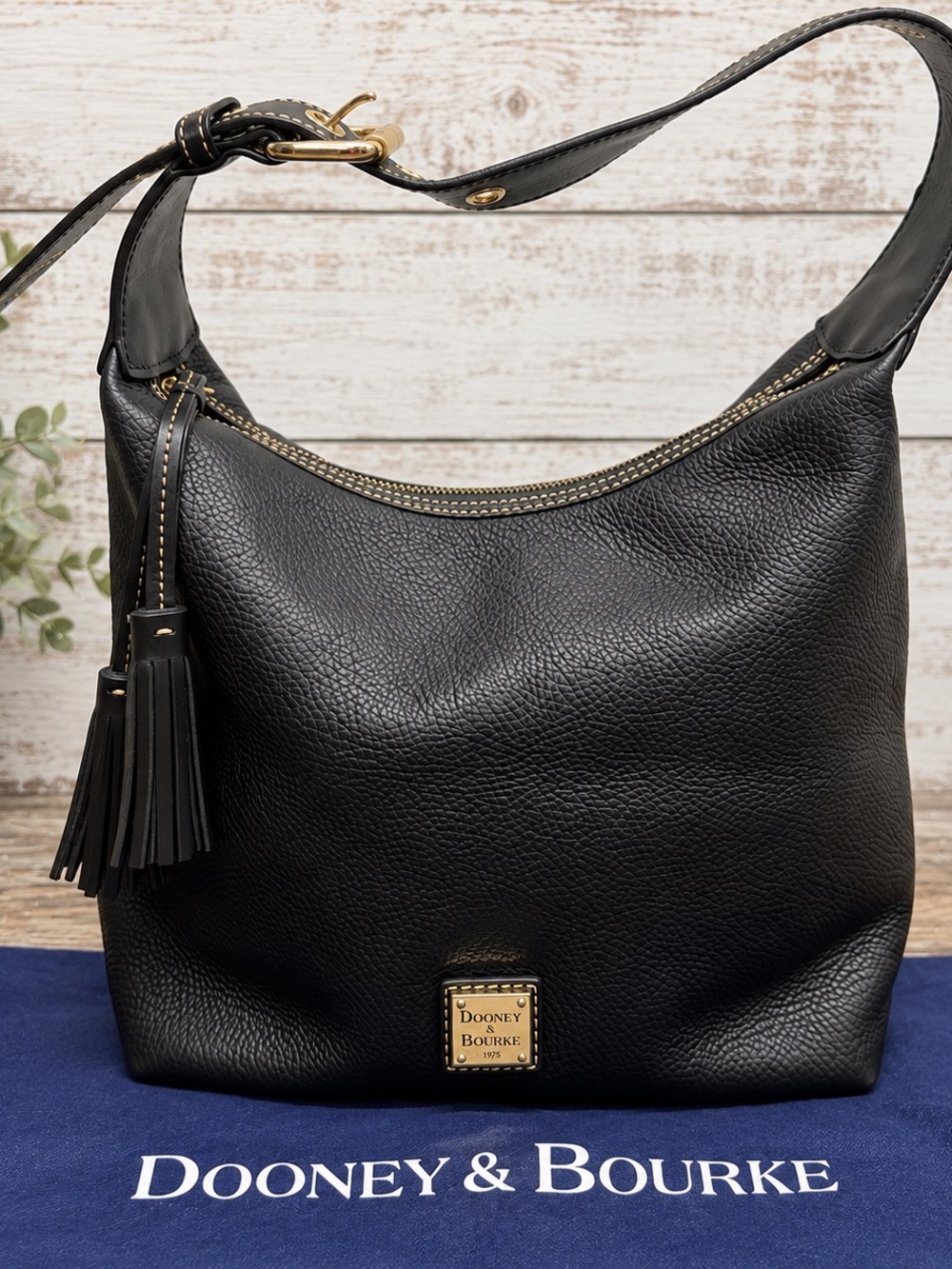 Dooney & Bourke Black Pebbled Leather Hobo with Tassel